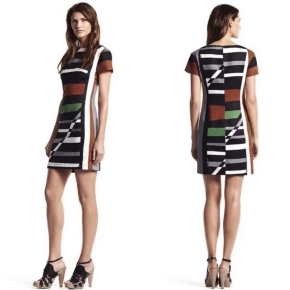 Derek Lam for DesigNation Linen Blend Boat Neck Striped Sheath Mini Dress Size 8